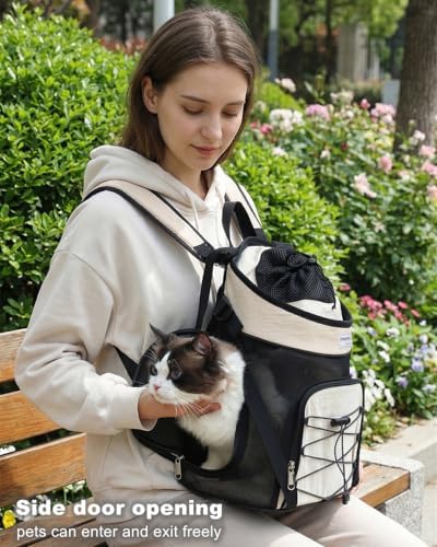 Pet Dog Carrier Backpack Small Dog Medium Cats Front Backpack with Storage Pockets,Adjustable Straps,Ventilated for Hiking Camping Travel,Max 14 lbs (Beige)