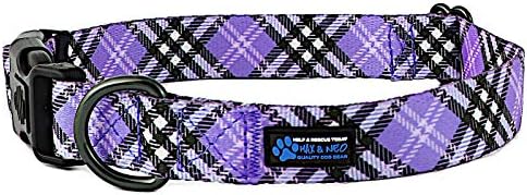 Max and Neo Plaid Pattern NEO Dog Collar - We Donate a Collar to a Dog Rescue for Every Collar Sold (Purple, Large)