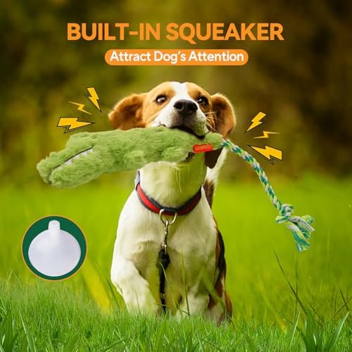 AUSCAT Plush Dog Rope Toy, Durable Squeaky Dog Toys for Puppy Small Medium Dogs (Not for Aggressive Chewers), Crocodile