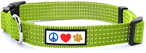 Pawtitas Reflective Dog Collar for Large Dogs – Adjustable Nylon Collar with Quick-Release Buckle | Fits Neck 16–26 in | Night Safety Training Collar | L | Green