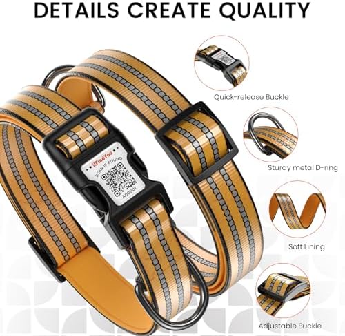 Personalized Dog Collar with QR Code Dog Tag, Orange S