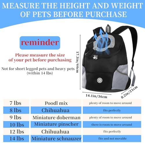 Adjustable Pet Dog Carrier Backpack,Ventilated Breathable Pet Carrier for Small Dogs Cats,Cat Carrier Backpack with Safety Belt for Travel Hiking Outdoor,Max 14 lbs,Black