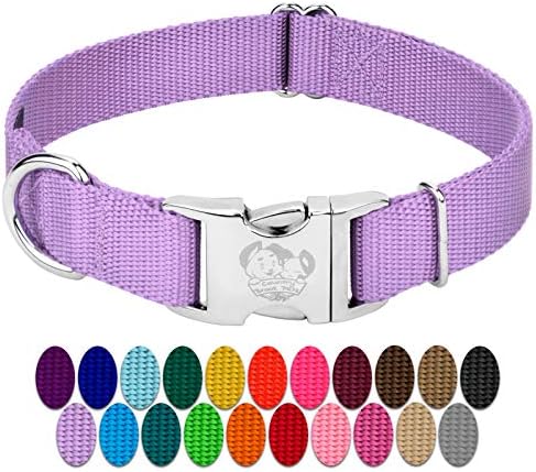 Country Brook Petz - Premium Nylon Dog Collar with Metal Buckle for Small Medium Large Breeds - 30+ Colors (Large, 1 Inch, Lavender)