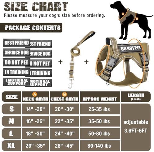 Tactical Dog Harness and Leash Set with 10 Patches for Large Dogs