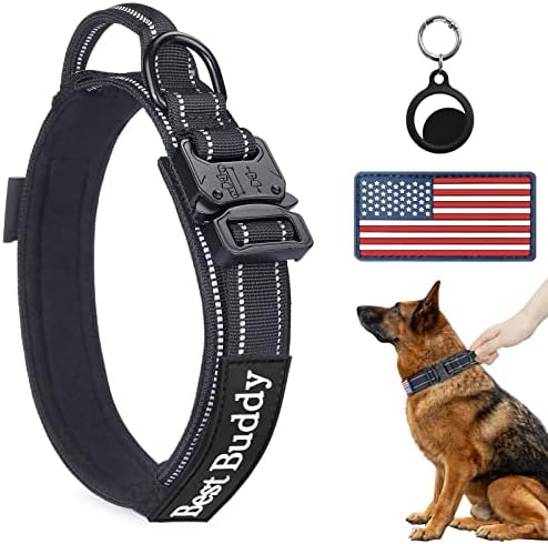 AUBELL Reflective Tactical Heavy Duty Dog Collar with Handle,Black XL