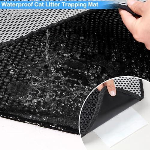 Bienbee Cat Litter Mat, 46"x27" Jumbo Litter Mat Double Layer Litter Trapping Mat,Reduces Tracking and Keeps Floors Clean, Black Cat XL