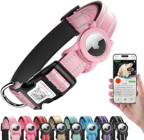 Airtag Dog Collar for Medium Dogs, Reflective Dog Collar with Airtag Holder