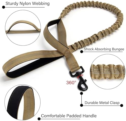 Tactical Dog Collar Leash Set, Adjustable Military Training Collar, Brown L