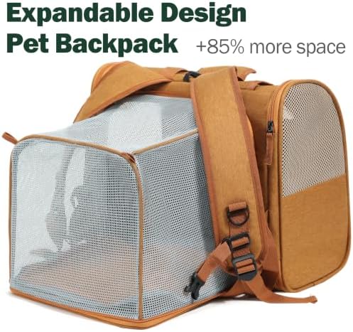 Cat Backpack Expandable, Cat Carrier for Travel & Hiking, Waterproof with Breathable Mesh, Durable Oxford Cloth, Airline Approved Pet Carrier,Use for Cats and Small Dogs (Gray)