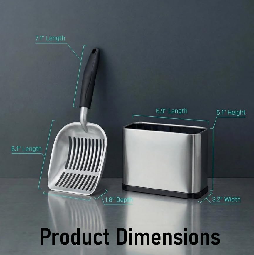 Heavy Duty Cat Litter Scoop with Holder - All Metal Cat Litter Scooper with Stainless Steel Holder - Speed Sifter Litter Box Scooper Captures All Clumps