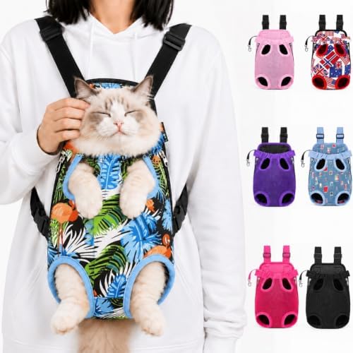 Cat Carrier Backpack, Adjustable Front Pet Carrier with Legs Out Design for Small Medium Dogs Cats 5-18 Lbs, Soft Wearable Dog Chest Sling Pouch for Hiking Camping Travel Cycling Outdoors