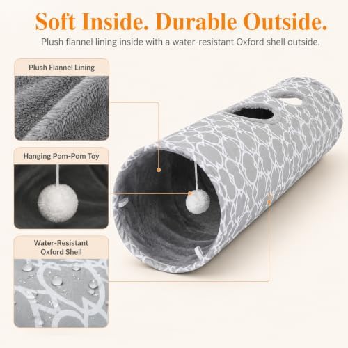 Geometric Straight Cat Tunnel with Plush Inside,Cats Toys Collapsible Tunnel Tube with Balls, for Rabbits, Kittens, Ferrets,Puppy,Diameter 11.8 Inch