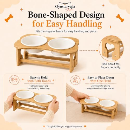 Bone Elevated 6.1" Ceramic Small Dog Bowls, Tilted Dog Bowl Stand