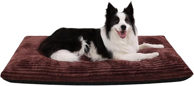 KSIIA Washable Dog Crate Bed Kennel Mat for Large Dogs, 41 x 27 Inch,Brown | 3in thick soft PP filling,Elastic rebound,300gsm shed-proof flannel,Soft skin-friendly,Anti-slip bottom,Machine washable