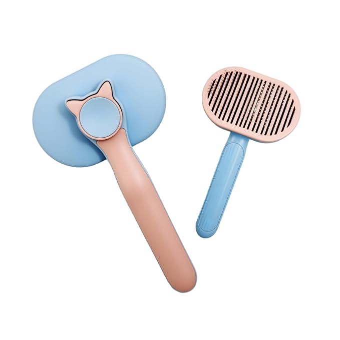 Self Cleaning Slicker Brush for Dogs and Cats | 2 in 1 Grooming Tool, Removes Loose Undercoat Tangles, Shedding Hair, Massage Bristles, Anti-Slip Handle, Long and Short Hair
