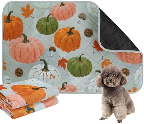 IEUUMLER Washable Pee Pads for Dogs, 2 Pack Pumpkin Pattern Reusable Waterproof Puppy Potty Pads, Non-Slip Absorbent Pet Training Pads for Playpen Crate Bed EU016 Grey Pumpkin, 24x24
