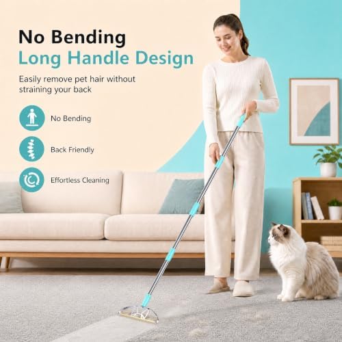 63‘’Ultra Long Heavy Duty Carpet Rake - Efficient Pet Hair Remover for Carpets, Rugs & Furniture, Deep Cleaning Carpet Scraper, Durable Home Use Tool by LINTPLUS