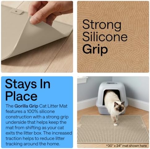 GORILLA GRIP Cat Litter Box Mat, Dual Layer Silicone Tray, 35x23, Beige