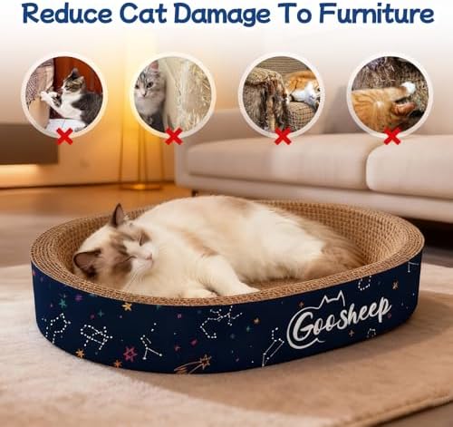 Goosheep 4PCS Cat Scratcher Bed, Oval Cardboard Scratcher for Indoor Cats