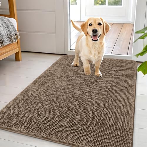 OLANLY Dog Door Mat for Muddy Paws 44x32, Super Absorbent Chenille Mud Mat