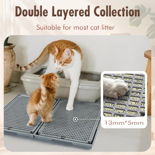 2Pack Cat Litter Box Step, Litter Catcher, Expandable Interlock Litter Mat, Washable Easy Clean, Waterproof & Urine Proof, Dark Grey