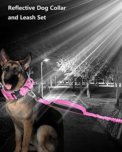 AUBELL Reflective Tactical Heavy Duty Dog Leash and Collar Set,Pink XL