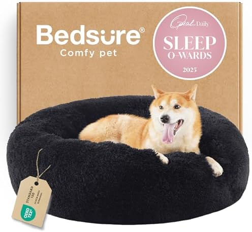 Bedsure Calming Dog Bed Medium Size Dog Donut Washable Pet Bed,30ins Black
