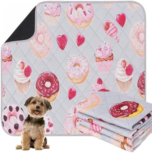 IEUUMLER Washable Pee Pads for Dogs, 2 Pack Cake Pattern Reusable Waterproof Puppy Potty Pads, Non-Slip Absorbent Pet Training Pads for Playpen Crate Bed EU015 Grey Cake, 36x24