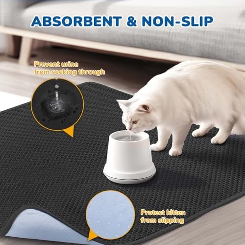 BurgeonNest Cat Litter Mat 47" x 35", Washable Urine-Proof Non-Slip Black