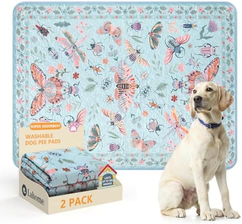 Lahome Insect Washable Reusable Pee Pads for Dogs, 2 Pack, Blue, 36x48