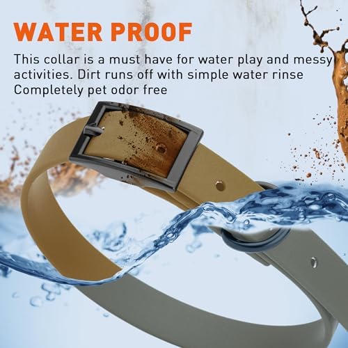 Dogline Biothane Waterproof Dog Collar Strong Coated Nylon Webbing with Black Hardware Odor- Proof for Easy Care Easy to Clean High Performance Fits Small Medium or Large Dogs, Coyote Brown