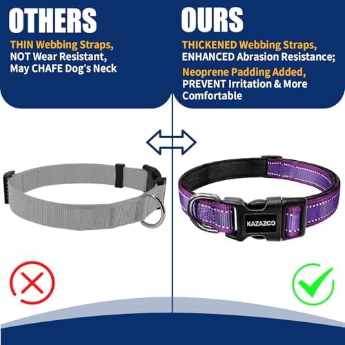 Kazazoo Small Dog Collar,Reflective Puppy Collar with Soft Padding Dog Collar No Pull,Lightweight, Nylon Collar for Puppies, Chihuahua, Yorkie & Teacup Dog 3-10 Lbs Purple-XS