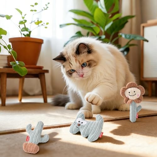 LIFLIX 3PCS Catnip Cat Toys, Cute Cat Nip Plush Toys for Indoor Cats, Interactive Small Cat Kicker Toys(3 Shapes)