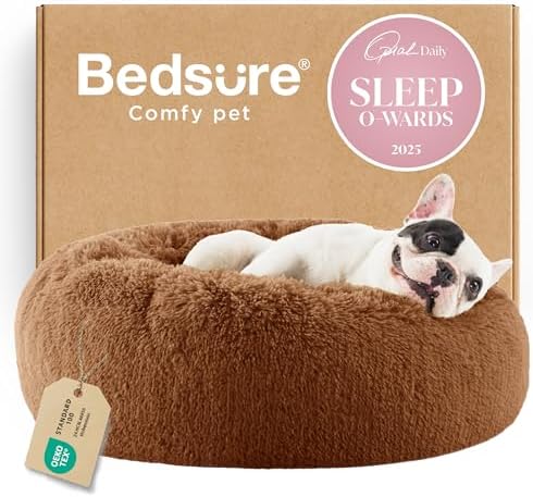 Bedsure Calming Small Dog Bed Donut Washable Cat＆Puppy Bed,23 inches Copper