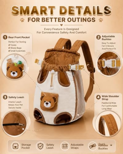 Cute Bear Design Front Pet Carrier Backpack, Cat Dog Front Body Carrier