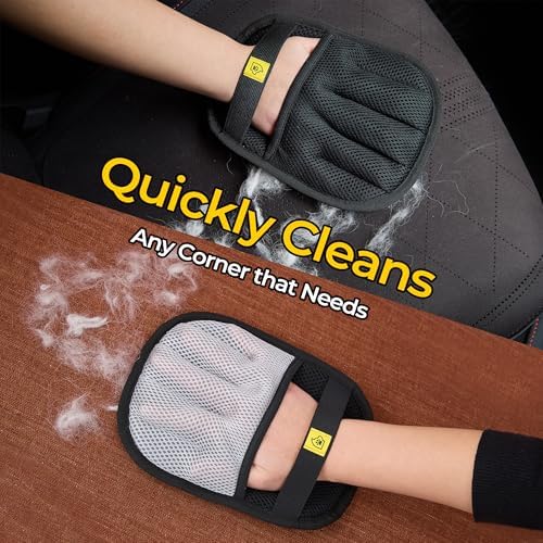 2 Pack Pet Hair Removal Glove for Dogs & Cats - Cat Hair Remover & Dog Hair Removal Tool, Electrostatic Reusable Pet Hair Glove for Furniture, Laundry, Couch, Carpet & Car Seat (Gray/Black Combo)