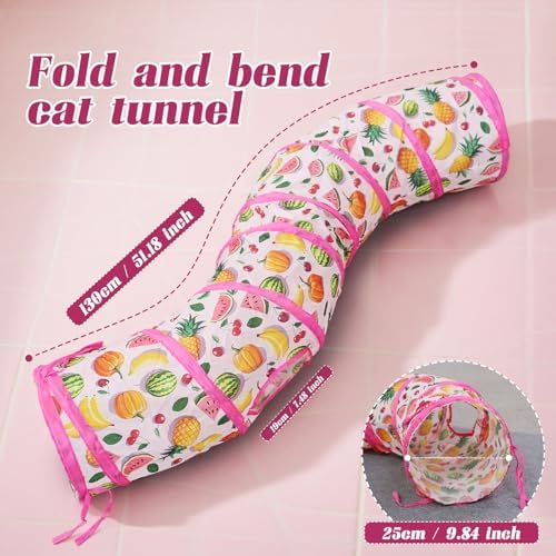 Andiker Cat Tunnel for Indoor Cats, 45" Long Rainbow Collapsible Kitten Tube with a Fun Ball and 2 Holes Cat Play Tunnel, Rabbit Tunnel for Kittens Exercising Hiding Training and Running (S Pink)