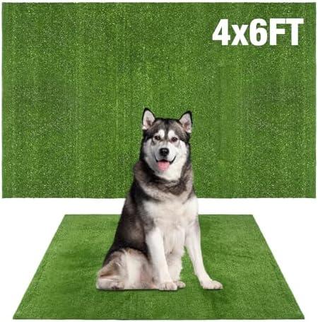 GLOBREEN Artificial Grass Pad for Dogs Potty, 4FTX6FT Pets Fake Grass Pee Pads, Turf Grass Rug Patio Balcony Yard Indoor Outdoor Use