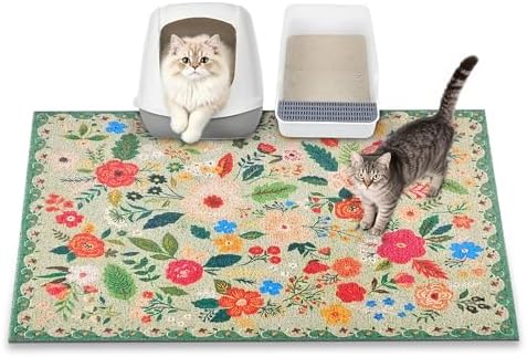Cat Litter Mat, 35" x 23" Litter Box mat, Upgrade Non-Slip Kitty Litter mat, Traps 100% Litter, Soft on Kitty Paws, Easy Clean for Scatter Control, Bohe cat Food mat, Urine Waterproof
