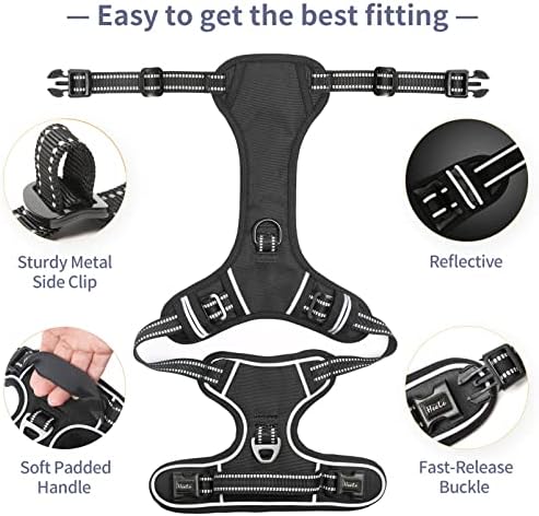 HEELE Dog Harness Dog Harness Small Dog No Pull Harness with Soft Handle Reflective Harness Adjustable, Black, S