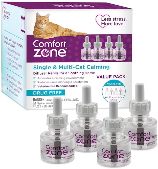 Comfort Zone Calming Pheromone Diffuser Refills for Cats, 192 ml., Pack of 4