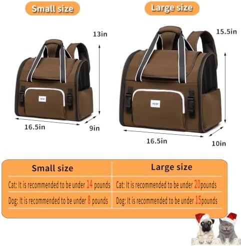 Pet Backpack Carrier for Small Dogs Medium Cats, Puppies,Breathable and Collapsible Design, Portable Travel Bag for Bearded Dragon,Rabbit Cage (Dark Brown, Small)