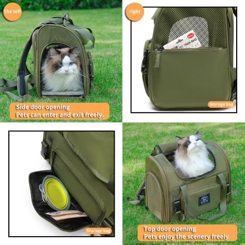 Pet Backpack Carrier for Small Dogs Medium Cats, Puppies,Breathable and Collapsible Design, Portable Travel Bag for Bearded Dragon,Rabbit Cage (Green, Small)