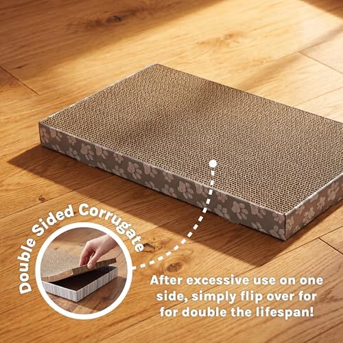 Kitty City Cat Scratcher– 3-Pack Durable Corrugated Cardboard Scratch Pads with Catnip – Double-Sided for Longer Use, Cat Claw Maintenance & Furniture Protection - Size: 10" x 18" - Grey & White