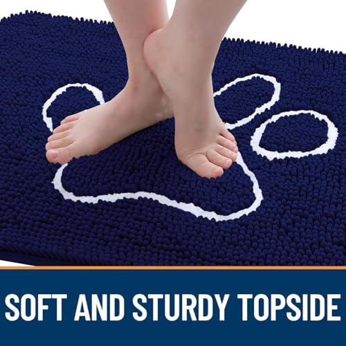 OLANLY Dog Door Mat for Muddy Paws 40x24, Paw Print Design Chenille Mud Mat