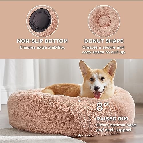 Bedsure Calming Dog Bed Medium Size Dog Donut Washable Pet Bed,30ins Pink