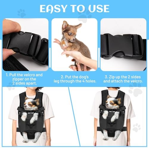 Petmolico Pet Dog Carrier Backpack, Adjustable Dog Legs-Out Front Backpack, Hands-Free Cat Pup Front Carrier Travel Bag, Easy-fit for Traveling Hiking for Small Medium Dogs, XL, Black