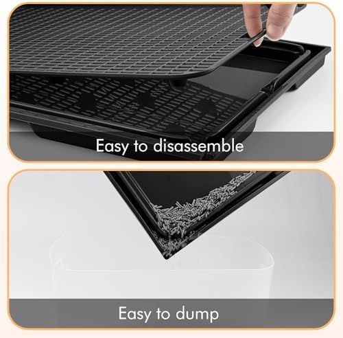 2Pack Cat Litter Box Step, Cat Litter Catcher, Expandable Interlock Litter Mat, Washable Easy Clean, Waterproof & Urine Proof, Black