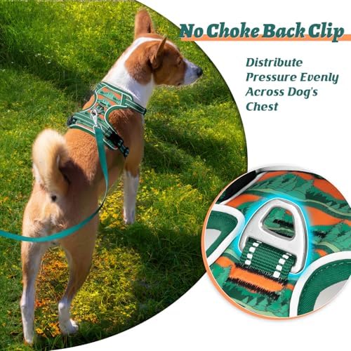 HEELE Dog Harness, No Pull Adjustable Padded Reflective Harness for Small Medium Large Dogs with Handle for Walking Training, Wilderness, L