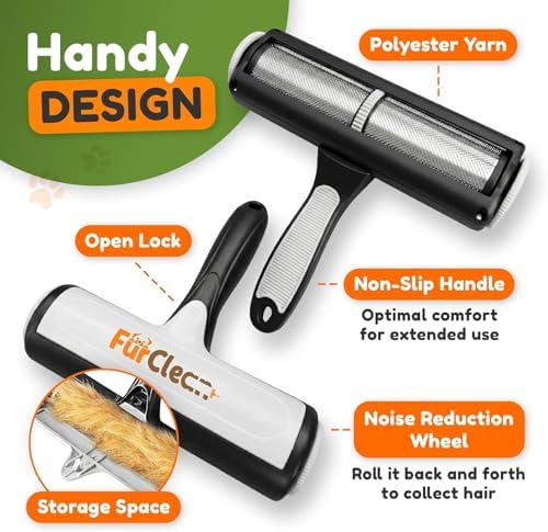 Pet Hair Removal Roller - Electrostatic Absorption Reusable Lint Rollers for Pet Hair - Cleaning Tool for Furniture, Couch and Carpet - Large Storage Compartment with Easy Disposal